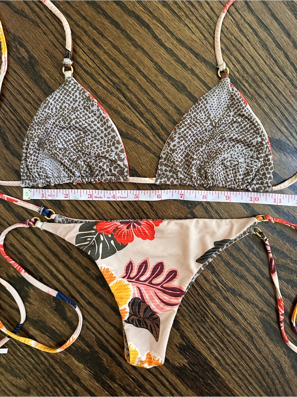 Acacia swimwear Retro Paradise Floral Tie-Side Triangle Bikini small P XS - Picture 13 of 14